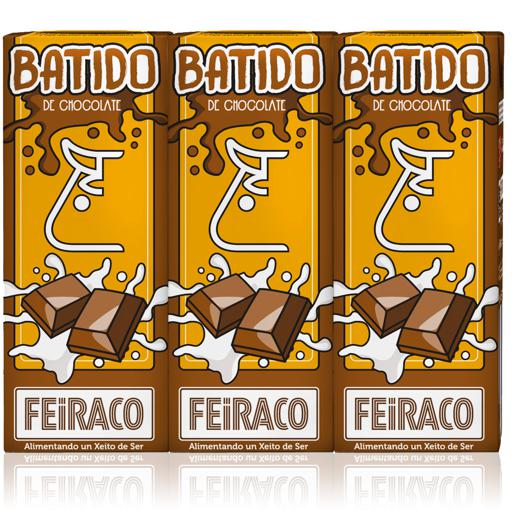Batido de chocolate elaborado con leche de origen gallego FEIRACO 3 x 200 ml.