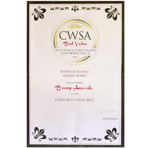 Vino Tinto Roble "DEJADA" 75cl - Medalla de Bronce en CWSA 2013 img1
