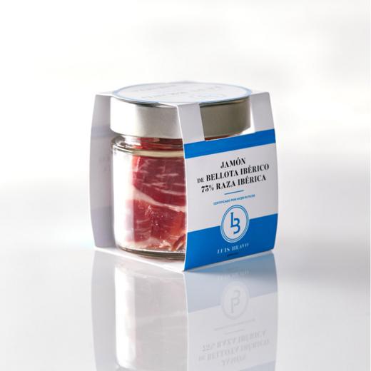Jamón de Bellota 75% Ibérico 80gr. Cortado a Cuchillo en Tarro de Vidrio al Vacío