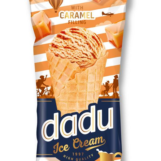 Caramel flavor ice cream with caramel filling in wafer core