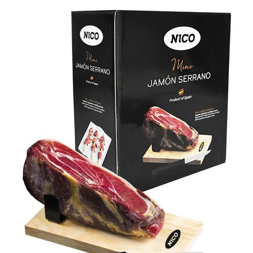 Pack de MINI JAMÓN SERRANO con kit de mini jamonero y cuchillo.