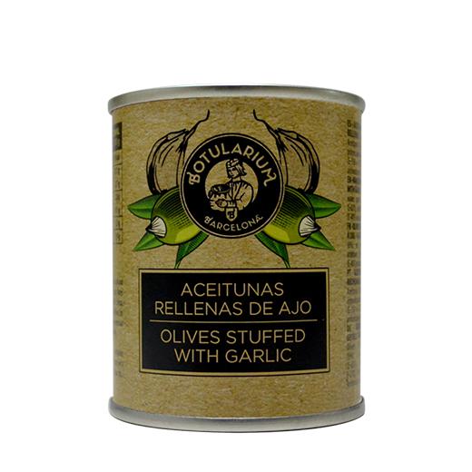 Aceitunas al limón y Aceitunas rellenas de ajo Botularium (Pack con 5 latitas minibar de cada) img1