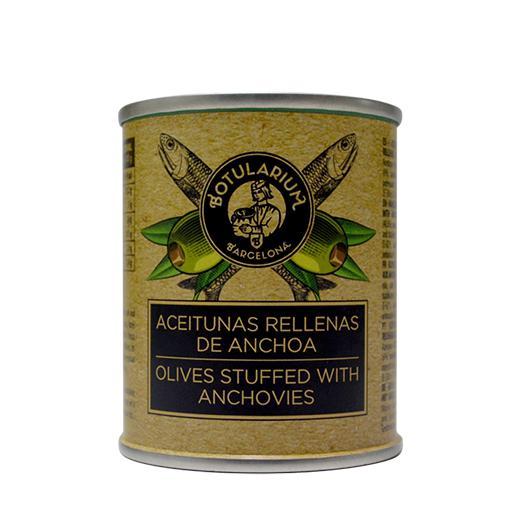 Aceitunas rellenas de anchoa y Aceitunas rellenas de pimiento Botularium (Pack con 5 latitas minibar de cada) img2